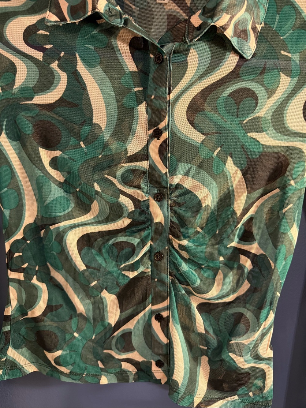 Lavender Moon Green Multi Swirl Button-Front Long Sleeve Top Medium - Picture 3 of 7